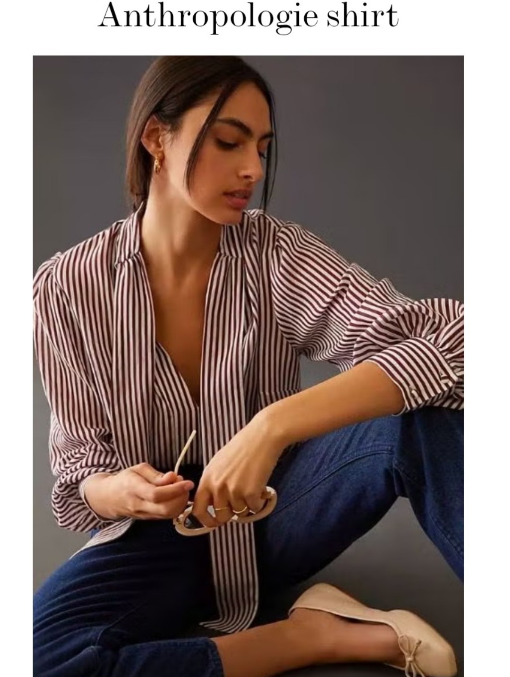 Anthropologie Brown And White Striped Button-Down Shirt Size Small